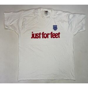 VINTAGE Just For Feet Promo Graphic T-shirt Men XL White Short Sleeve